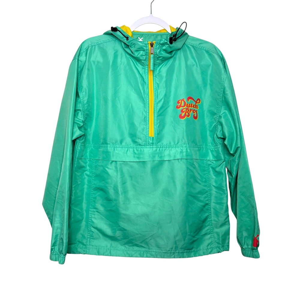 Dutch Bros Anorak Windbreaker Jacket Pullover Lightweight Green Yellow Women S